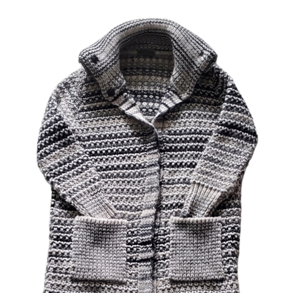 Elsamanda Wool Blend Made In Italy Knitting Gray Stripe Long Cardigan. S… - Picture 3 of 16
